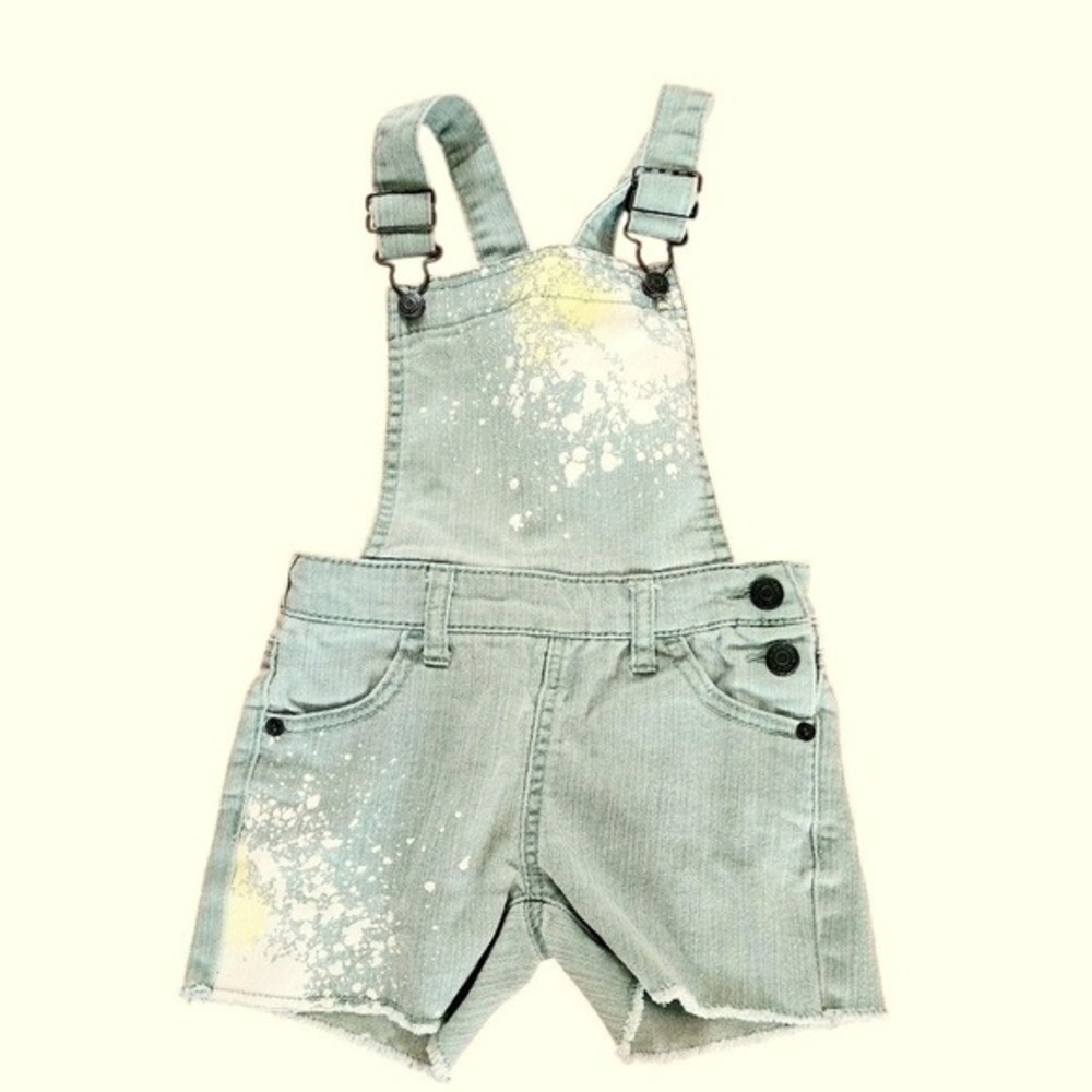 Cat & Jack Girls XS Light Wash Paint Splatter‎ Super Stretch Denim Shortalls